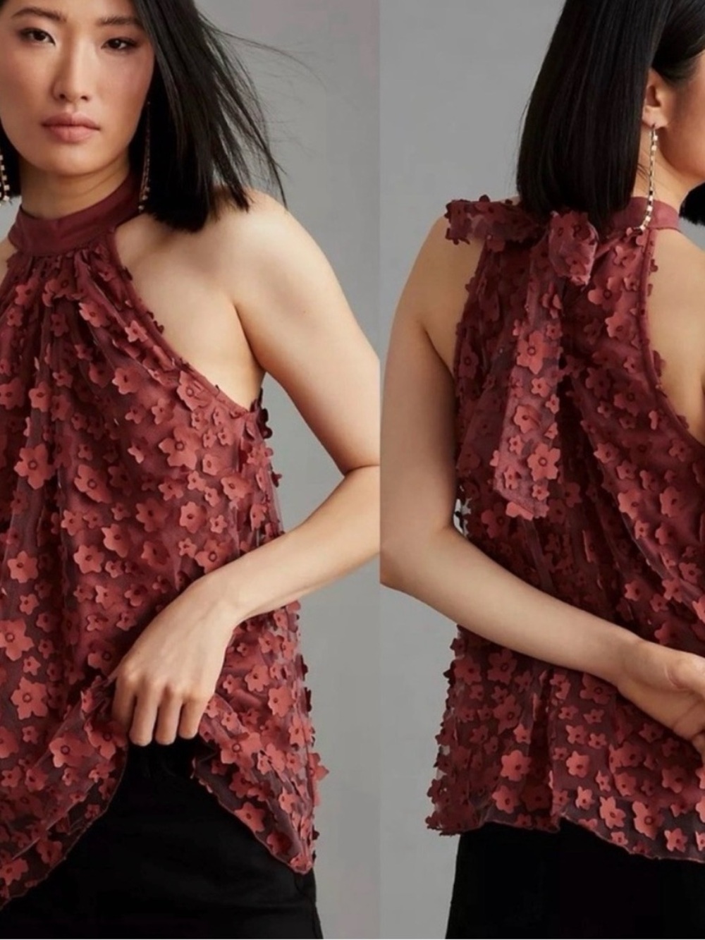 Eva Franco Mauve Floral Appliqué Halter Camisole